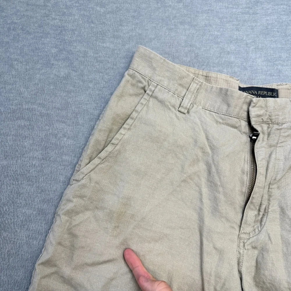 Y2K Banana Republic Shorts Mens 30 Khaki Beige Linen‎ Bermuda Chinos Beachy 10